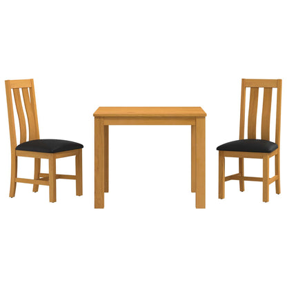 Dining Set 3 pcs Black Solid Oak Wood