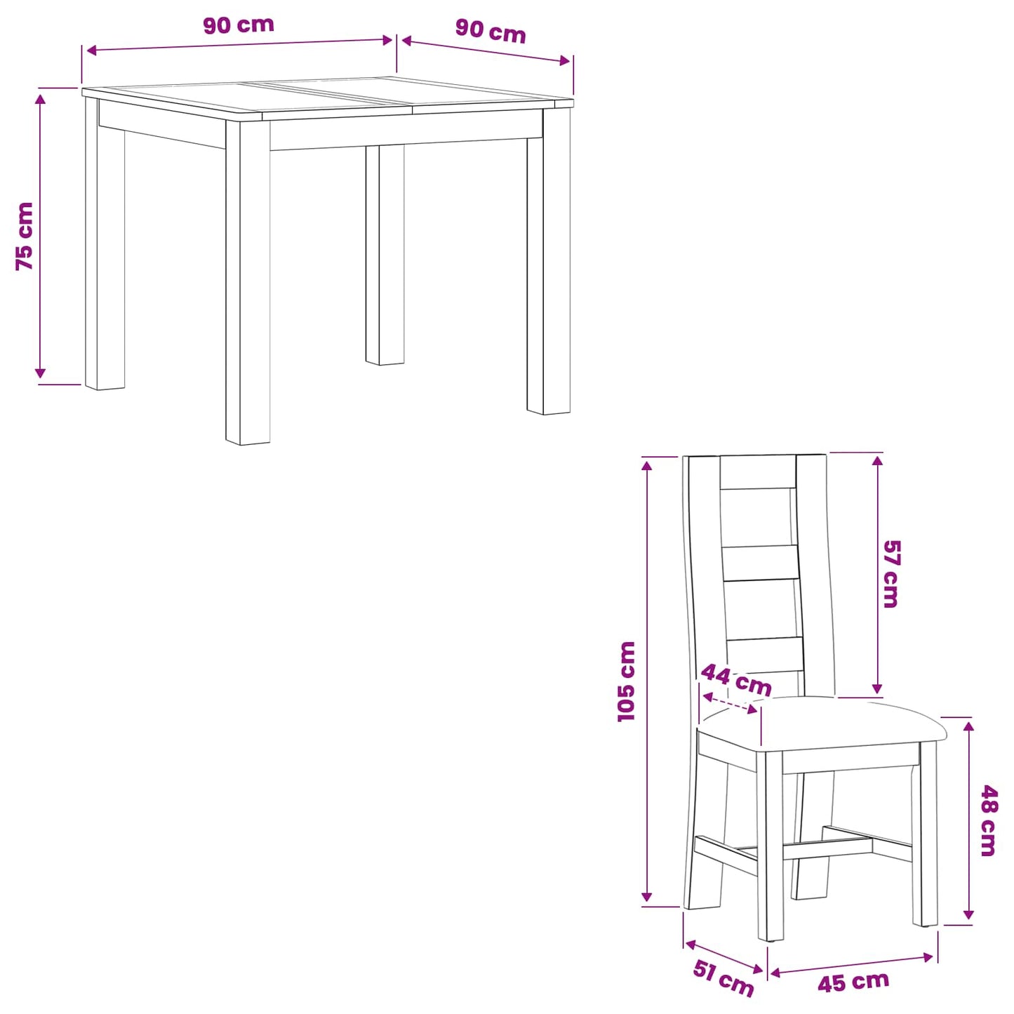 Dining Set 3 pcs Black Solid Oak Wood