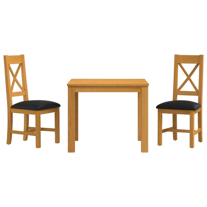 Dining Set 3 pcs Black Solid Oak Wood