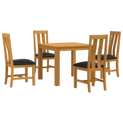 Dining Set 5 pcs Black Solid Oak Wood