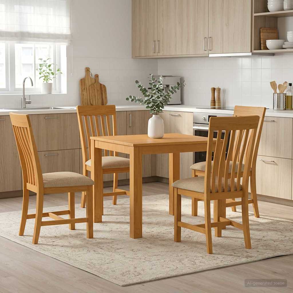Dining Set 5 pcs Beige Solid Oak Wood
