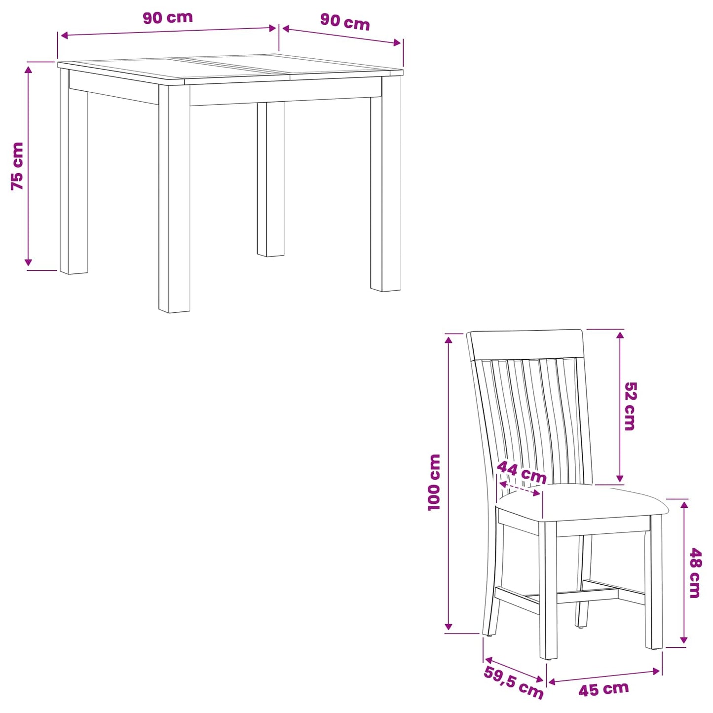 Dining Set 5 pcs Black Solid Oak Wood