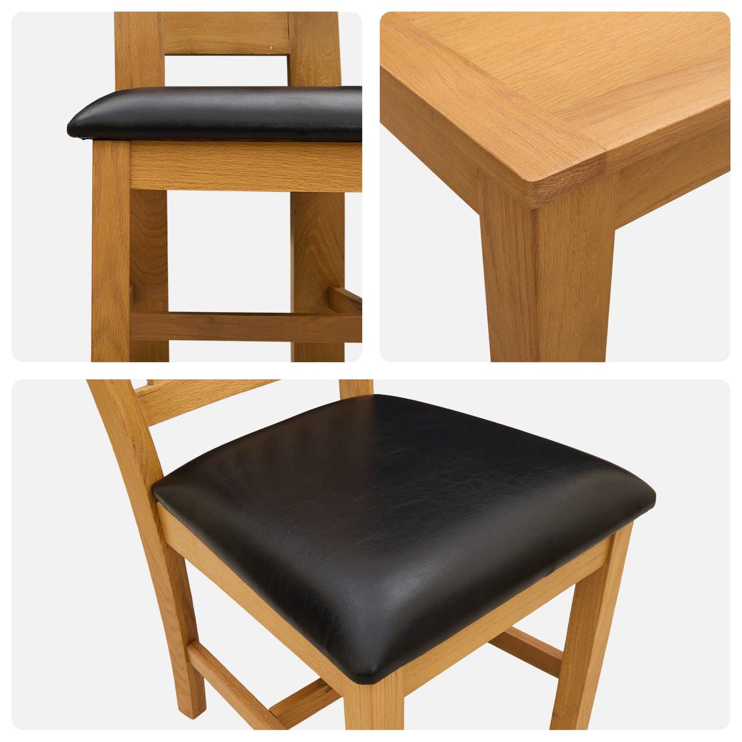Dining Set 5 pcs Black Solid Oak Wood
