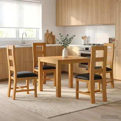 Dining Set 5 pcs Black Solid Oak Wood