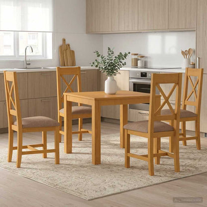 Dining Set 5 pcs Grey Solid Oak Wood