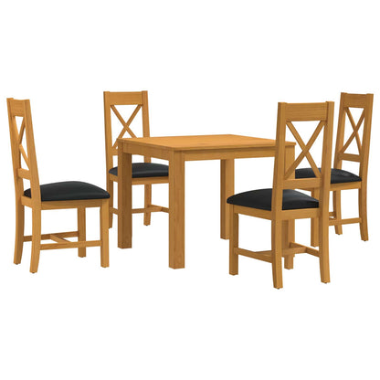 Dining Set 5 pcs Black Solid Oak Wood