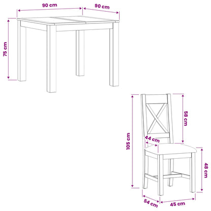 Dining Set 5 pcs Black Solid Oak Wood
