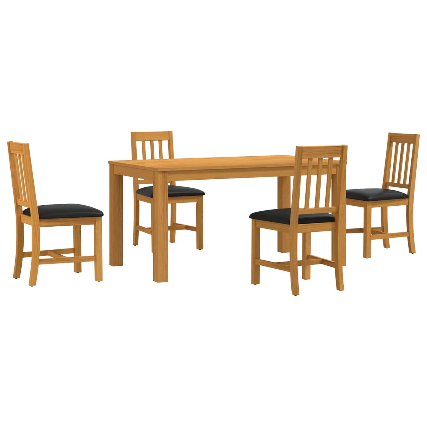 Dining Set 5 pcs Black Solid Oak Wood