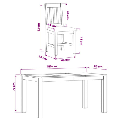 Dining Set 5 pcs Black Solid Oak Wood