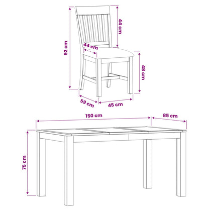 Dining Set 5 pcs Grey Solid Oak Wood