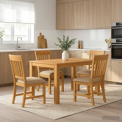Dining Set 5 pcs Beige Solid Oak Wood