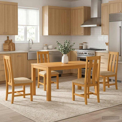 Dining Set 5 pcs Beige Solid Oak Wood