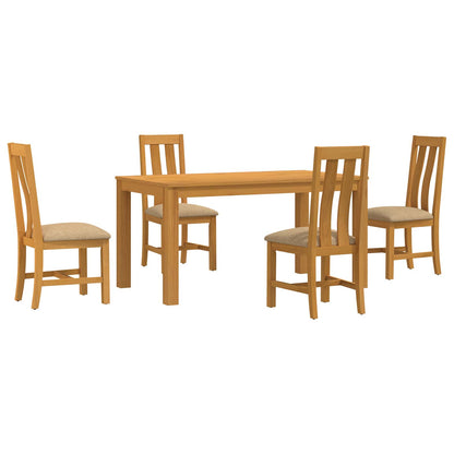 Dining Set 5 pcs Beige Solid Oak Wood