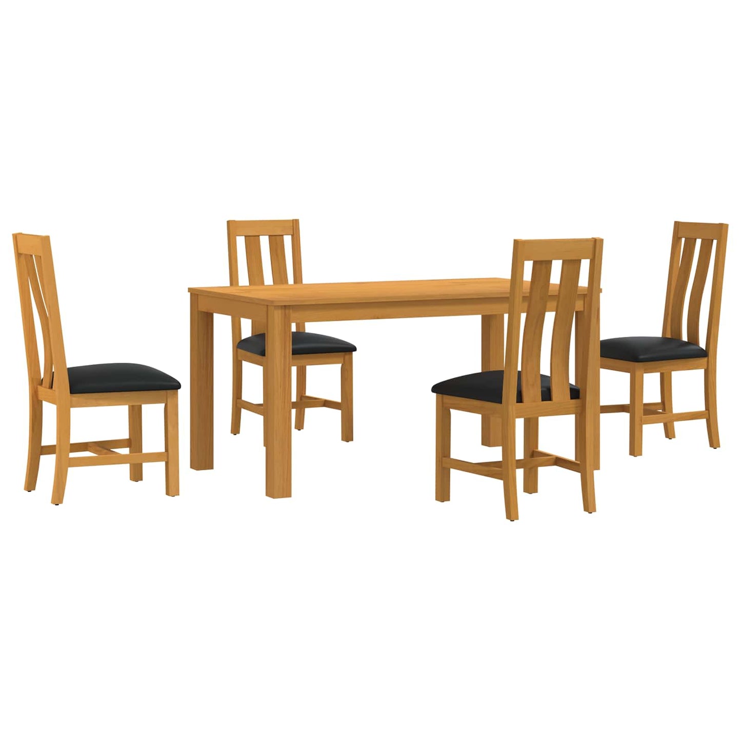 Dining Set 5 pcs Black Solid Oak Wood
