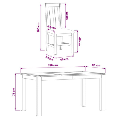 Dining Set 5 pcs Black Solid Oak Wood