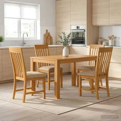 Dining Set 5 pcs Beige Solid Oak Wood