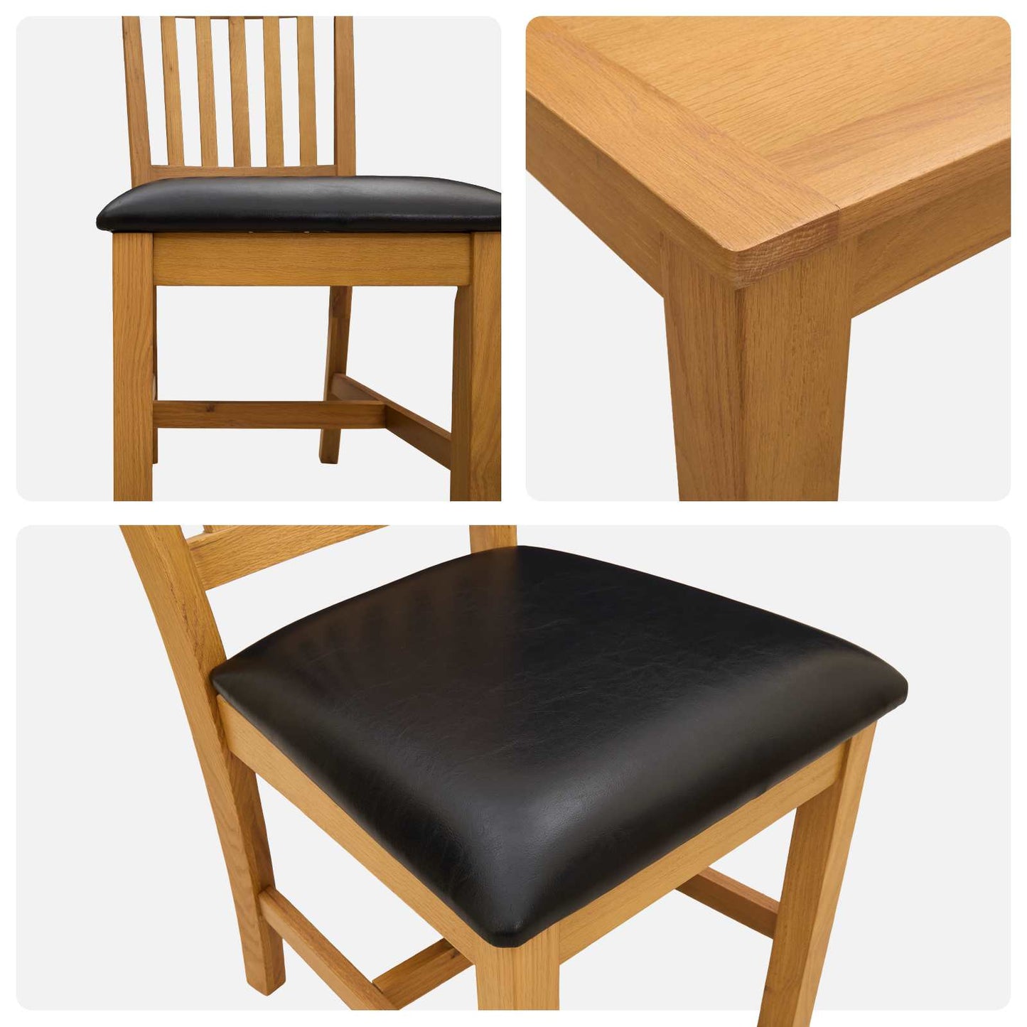 Dining Set 5 pcs Black Solid Oak Wood