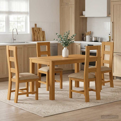 Dining Set 5 pcs Beige Solid Oak Wood