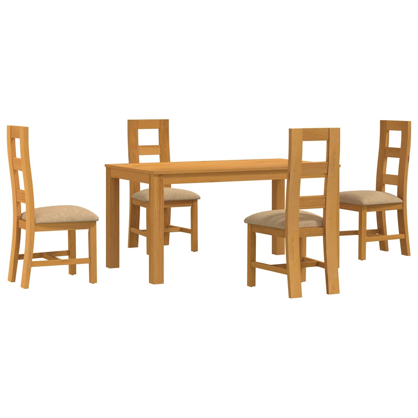 Dining Set 5 pcs Beige Solid Oak Wood