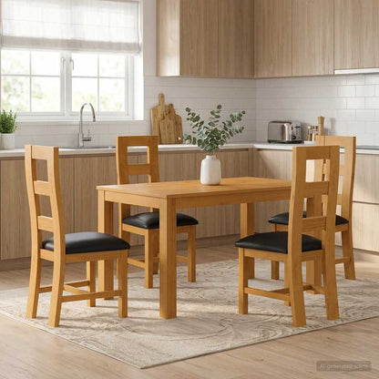 Dining Set 5 pcs Black Solid Oak Wood