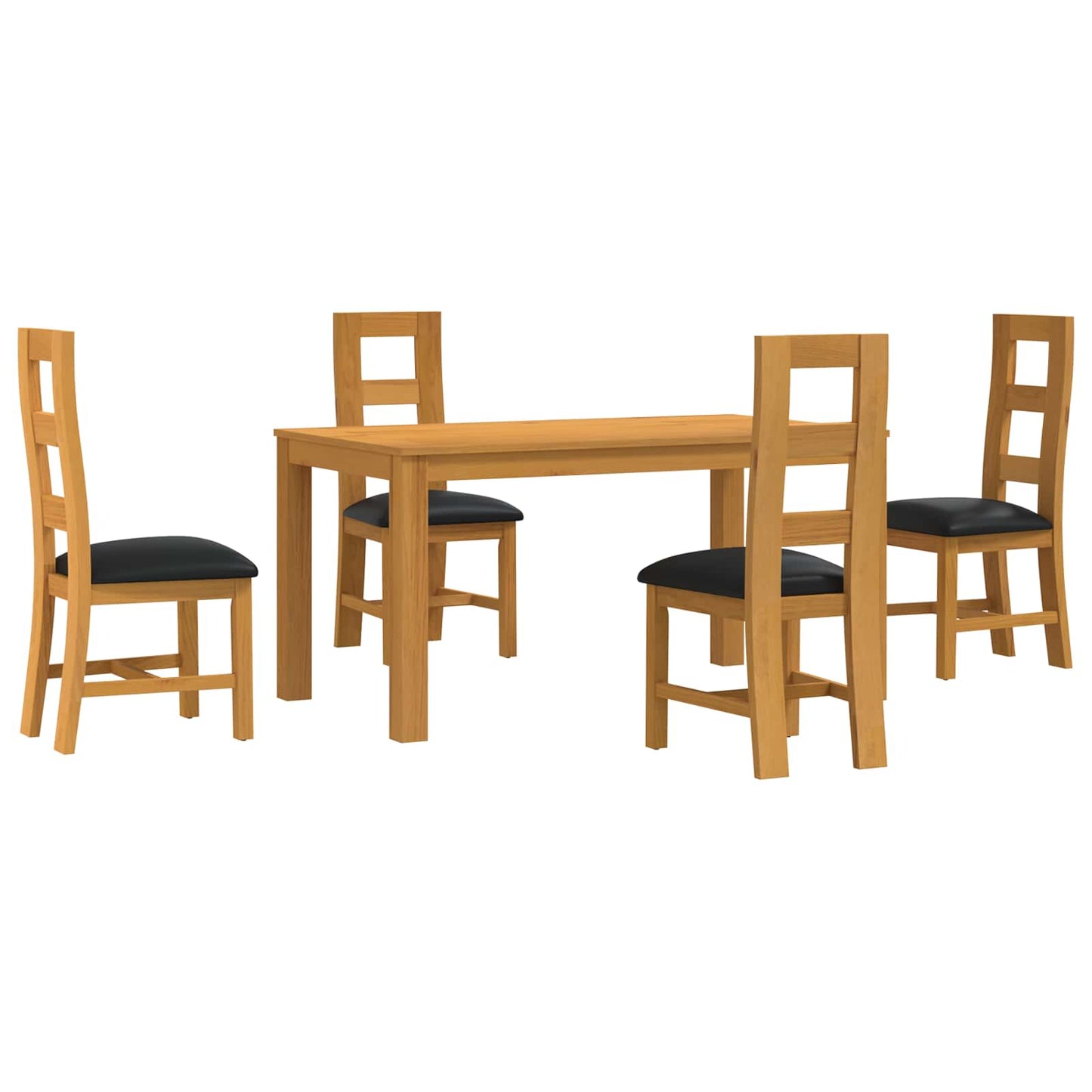 Dining Set 5 pcs Black Solid Oak Wood