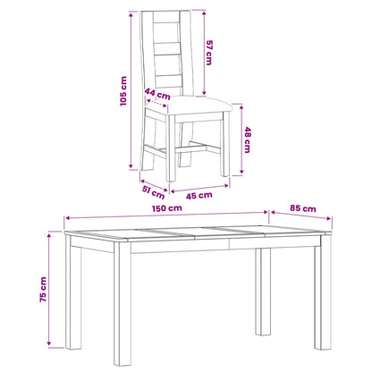 Dining Set 5 pcs Black Solid Oak Wood