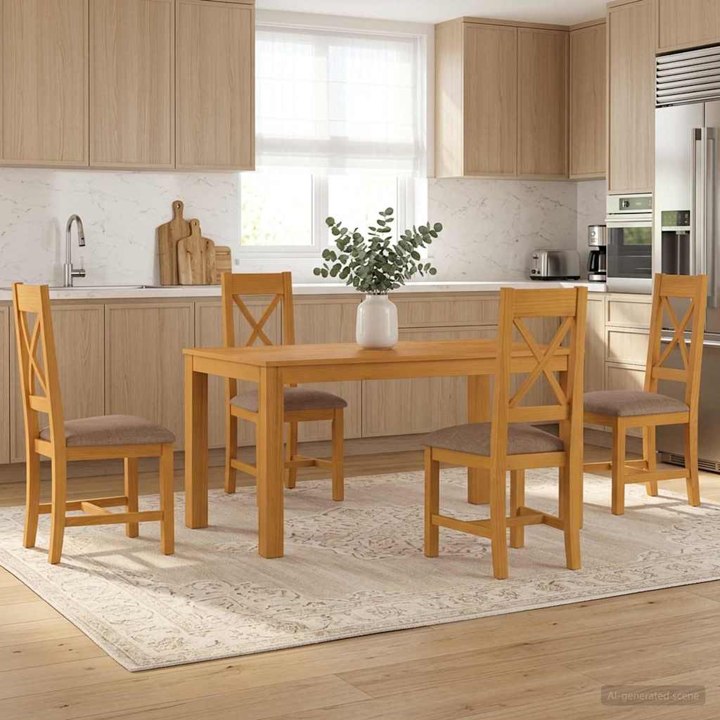 Dining Set 5 pcs Grey Solid Oak Wood