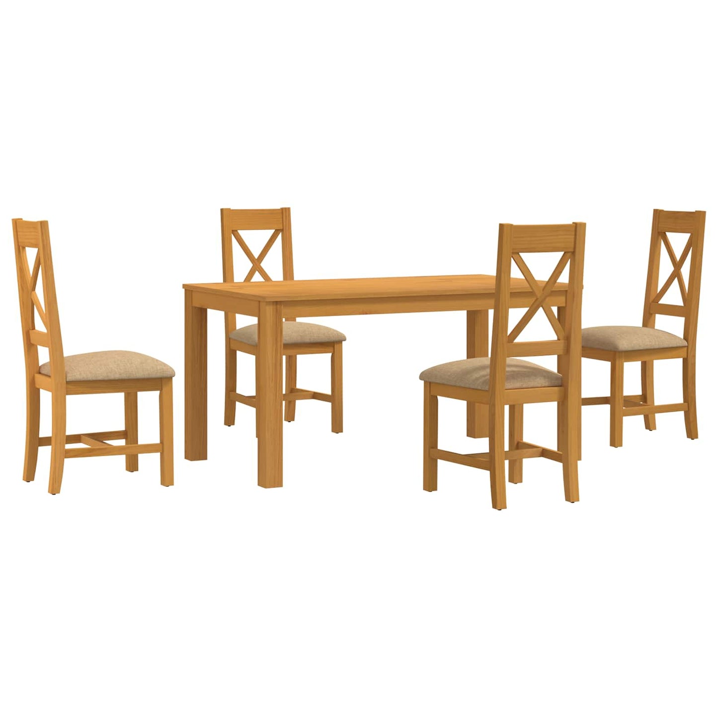 Dining Set 5 pcs Beige Solid Oak Wood