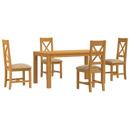 Dining Set 5 pcs Beige Solid Oak Wood