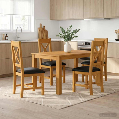 Dining Set 5 pcs Black Solid Oak Wood