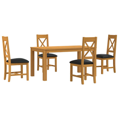 Dining Set 5 pcs Black Solid Oak Wood