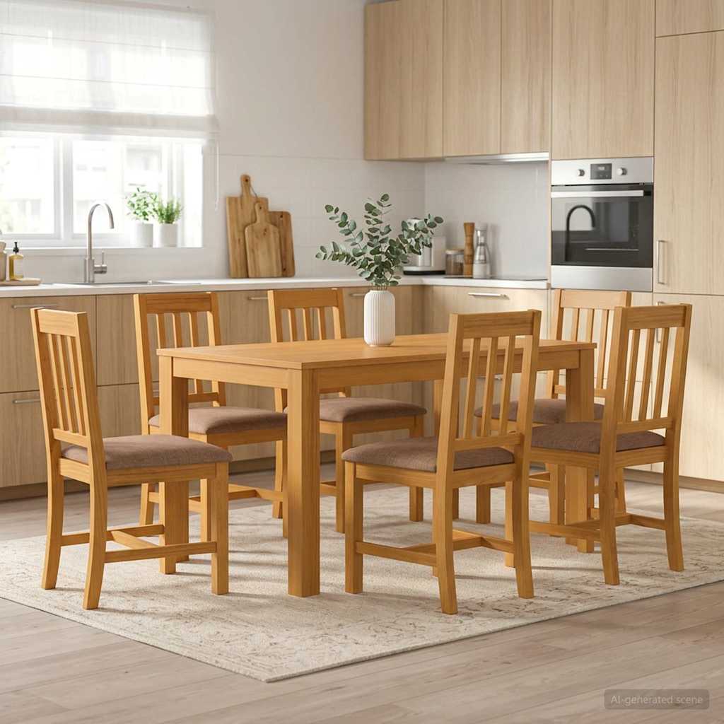 Dining Set 7 pcs Grey Solid Oak Wood