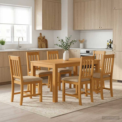 Dining Set 7 pcs Beige Solid Oak Wood