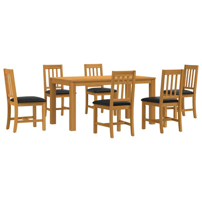 Dining Set 7 pcs Black Solid Oak Wood