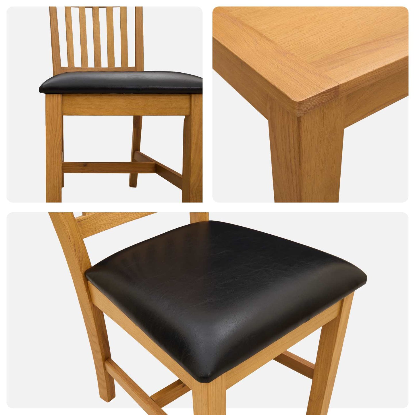 Dining Set 7 pcs Black Solid Oak Wood