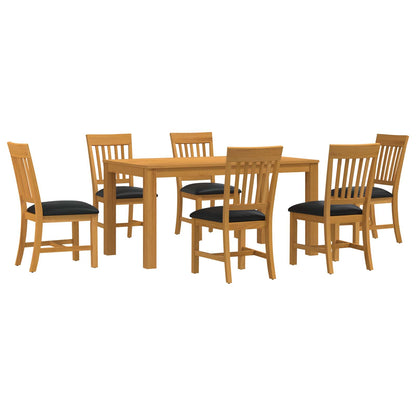 Dining Set 7 pcs Black Solid Oak Wood