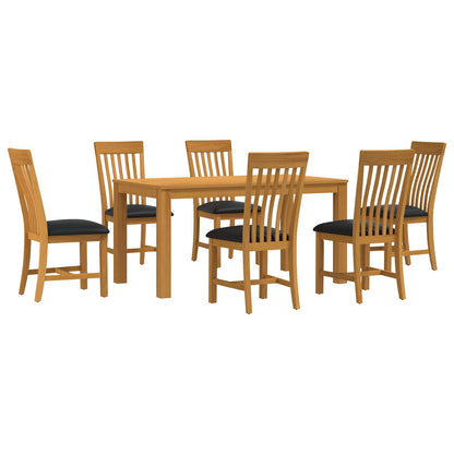Dining Set 7 pcs Black Solid Oak Wood