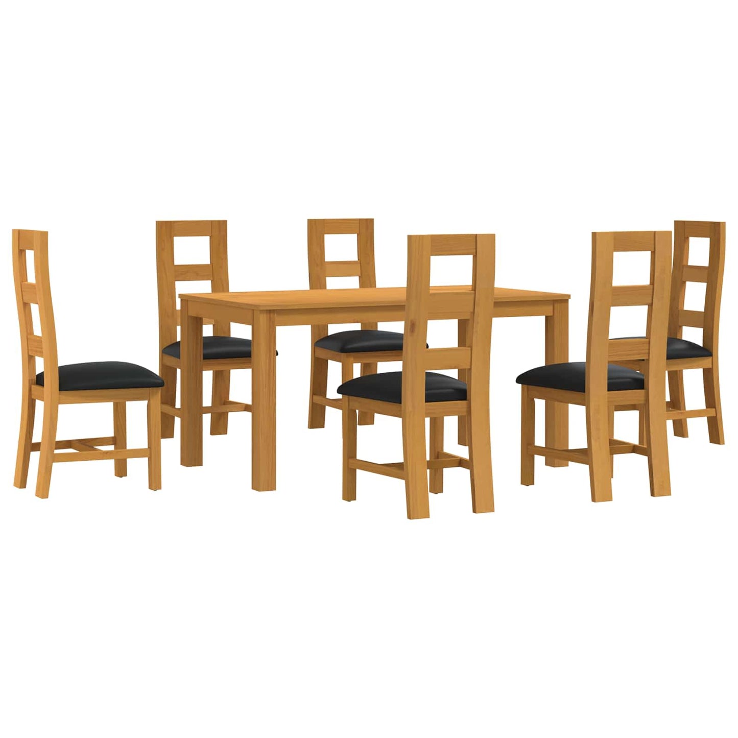 Dining Set 7 pcs Black Solid Oak Wood