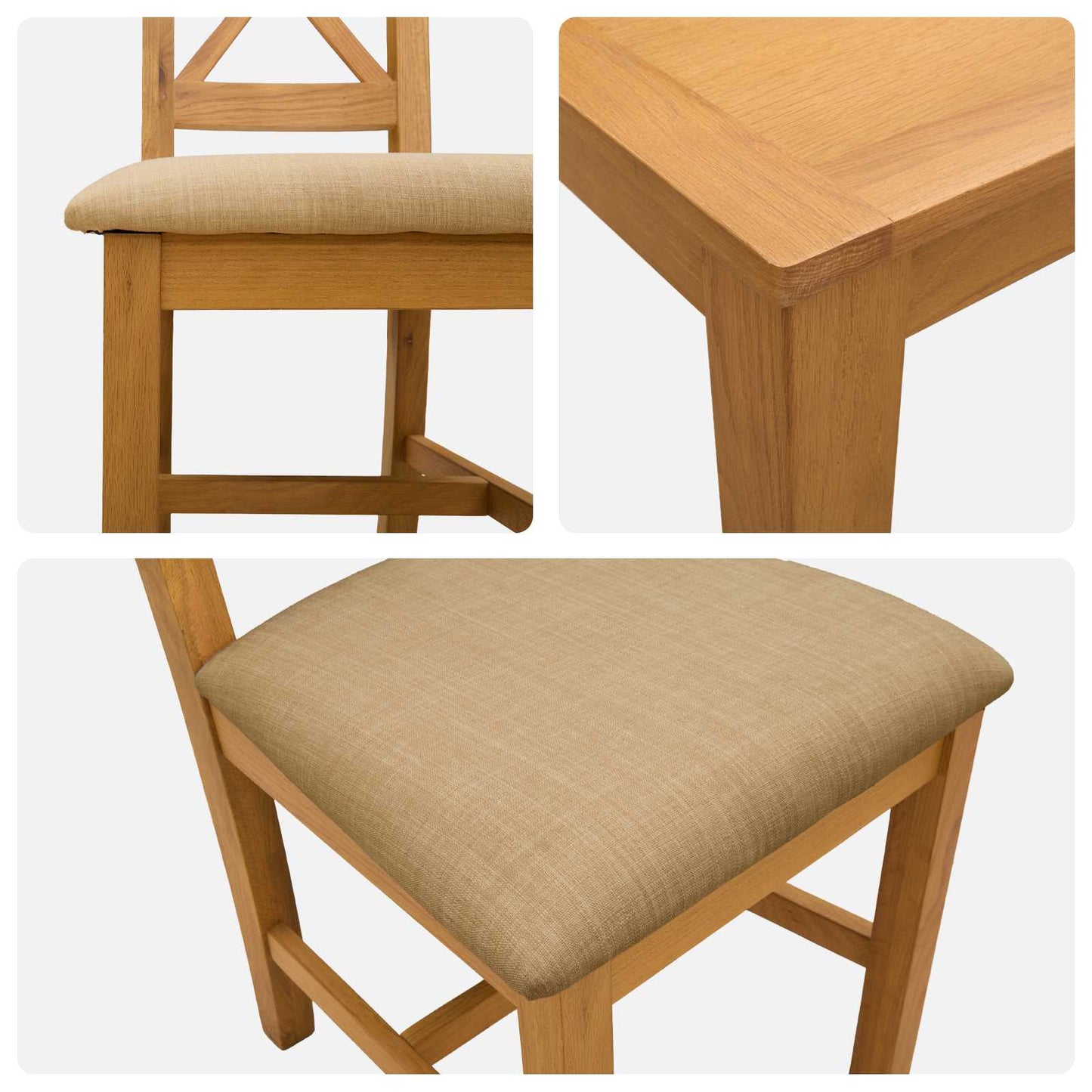 Dining Set 7 pcs Beige Solid Oak Wood