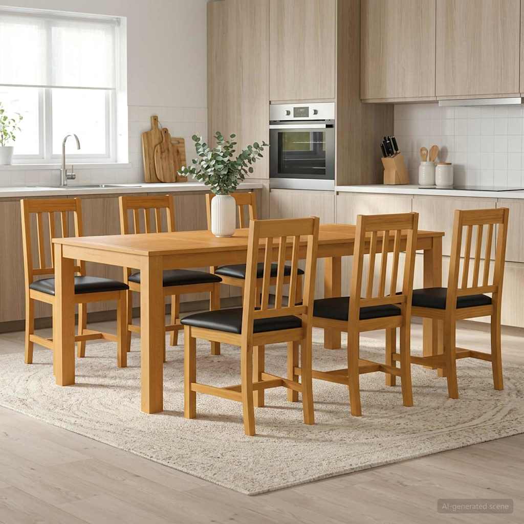 Dining Set 7 pcs Black Solid Oak Wood