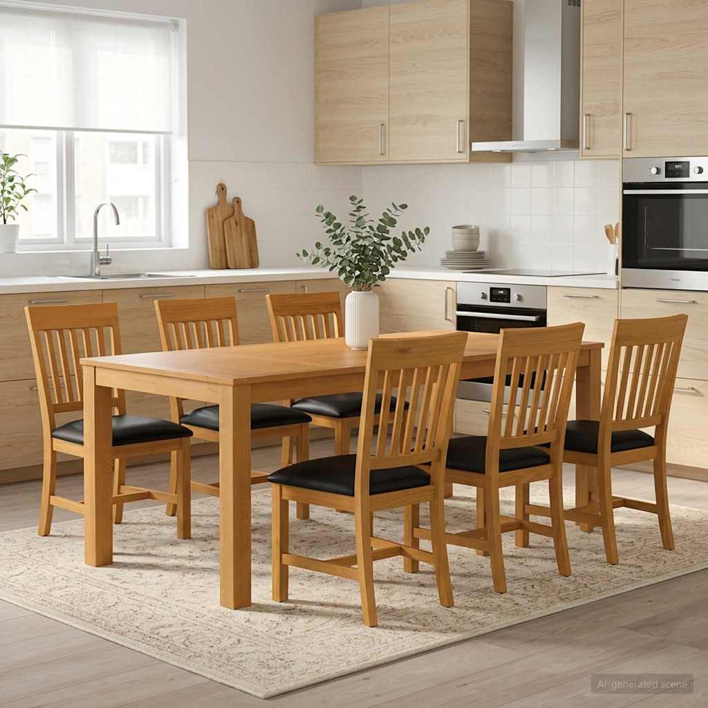 Dining Set 7 pcs Black Solid Oak Wood
