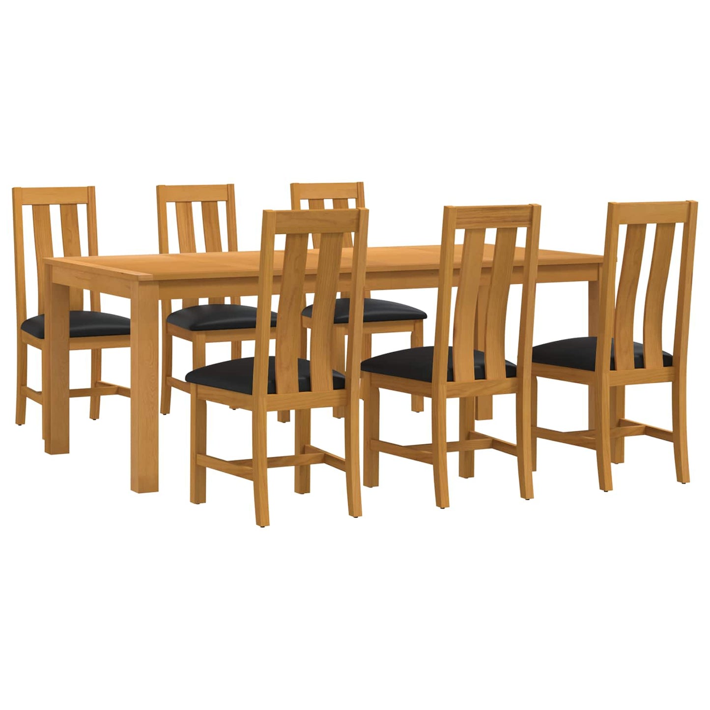 Dining Set 7 pcs Black Solid Oak Wood