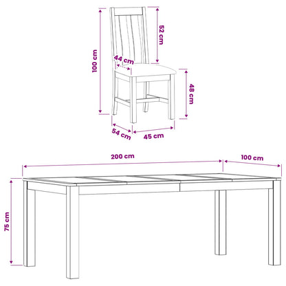 Dining Set 7 pcs Black Solid Oak Wood