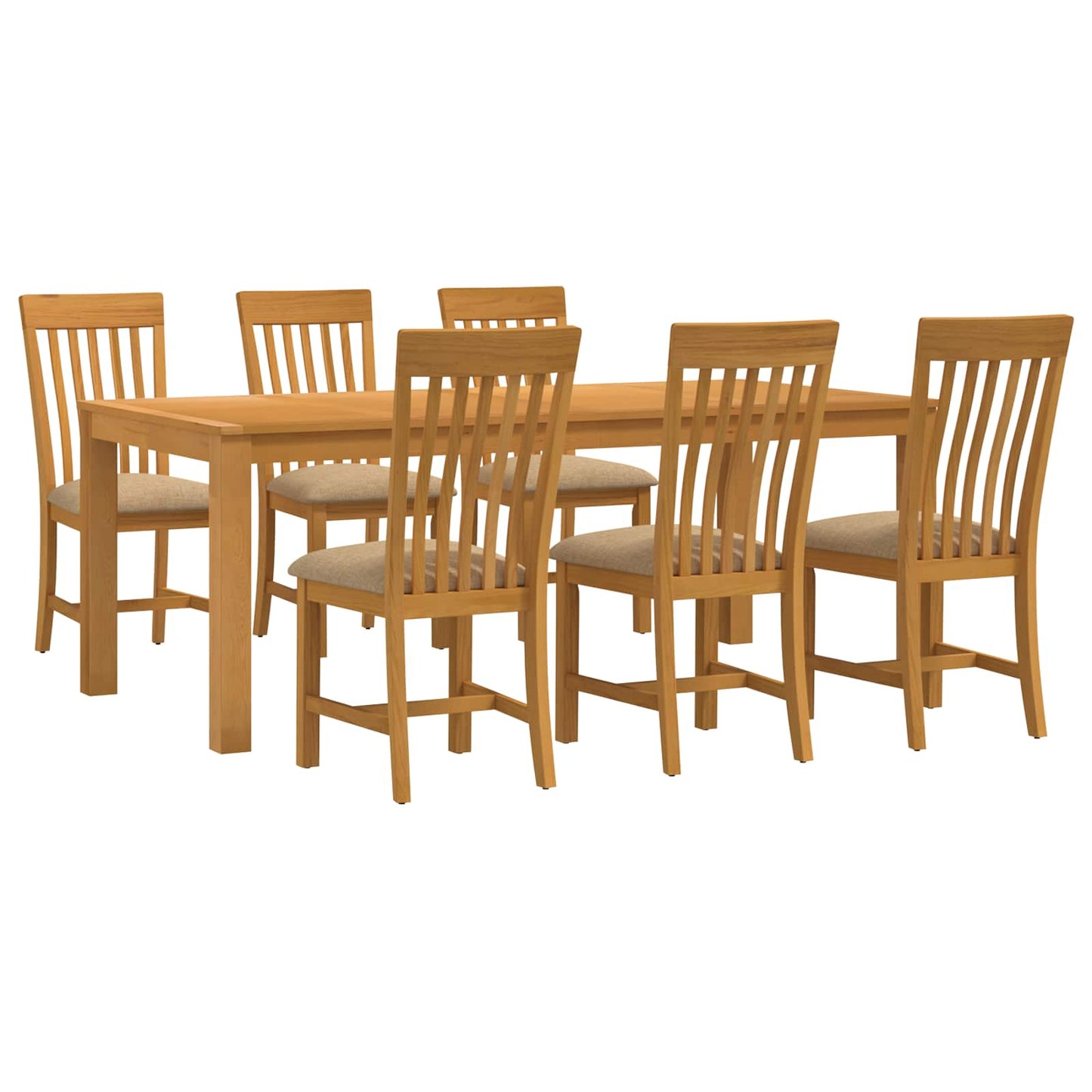 Dining Set 7 pcs Beige Solid Oak Wood