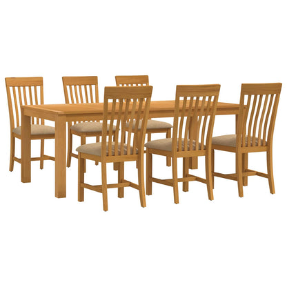 Dining Set 7 pcs Beige Solid Oak Wood