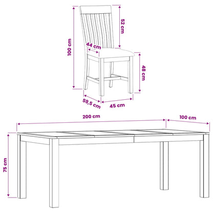 Dining Set 7 pcs Black Solid Oak Wood