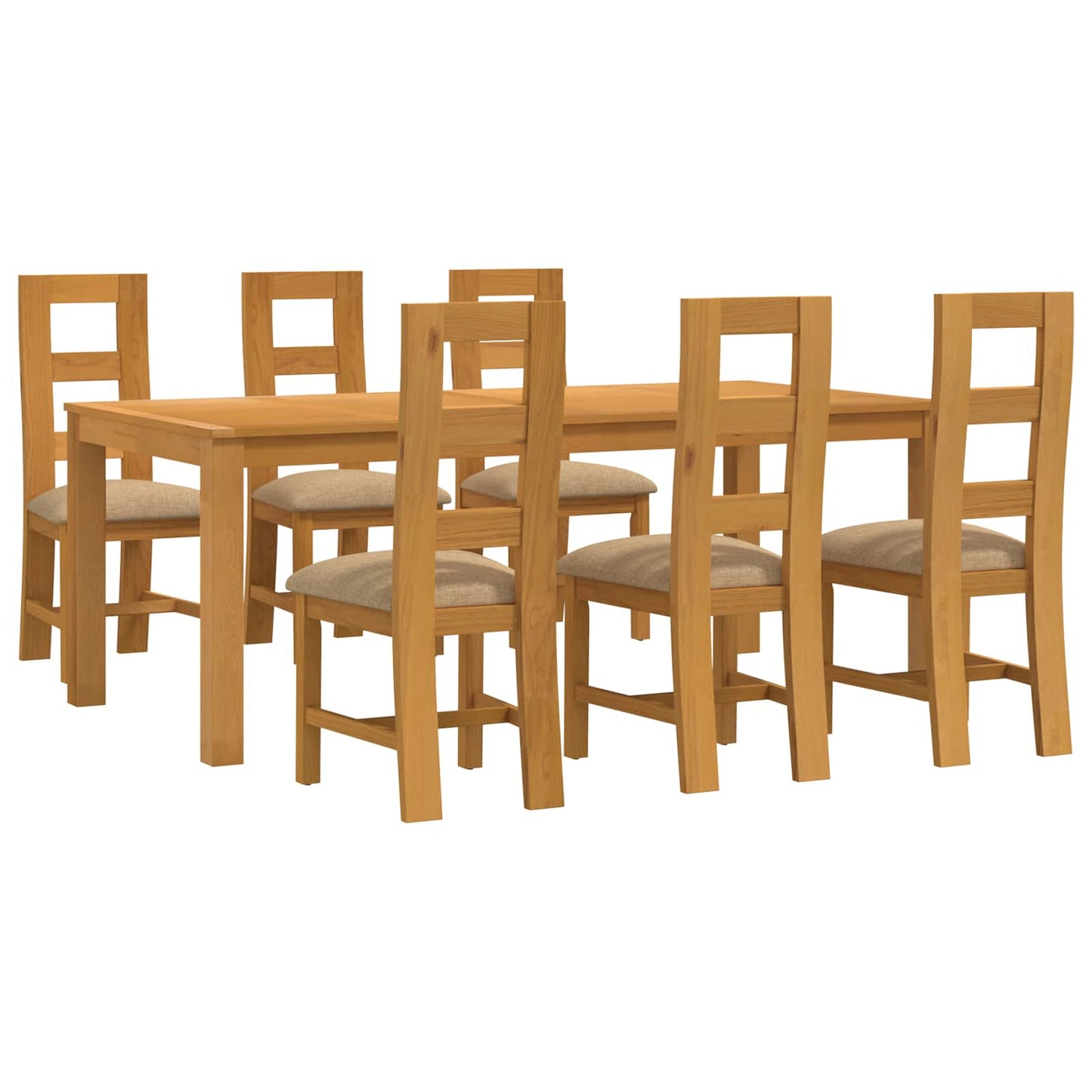 Dining Set 7 pcs Beige Solid Oak Wood