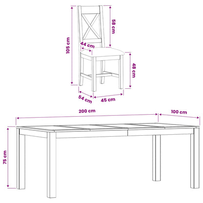 Dining Set 7 pcs Beige Solid Oak Wood