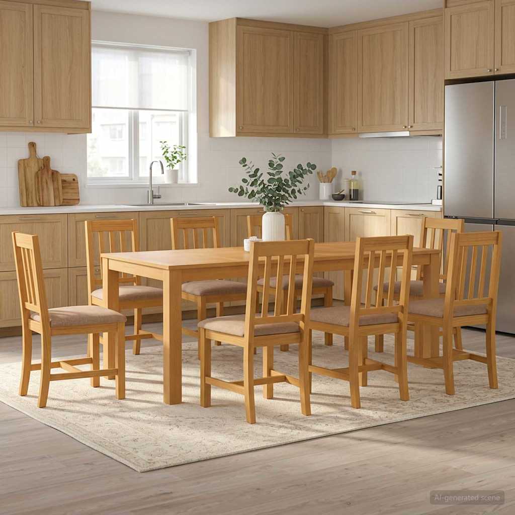 Dining Set 9 pcs Grey Solid Oak Wood