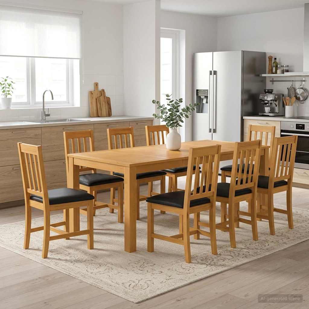 Dining Set 9 pcs Black Solid Oak Wood